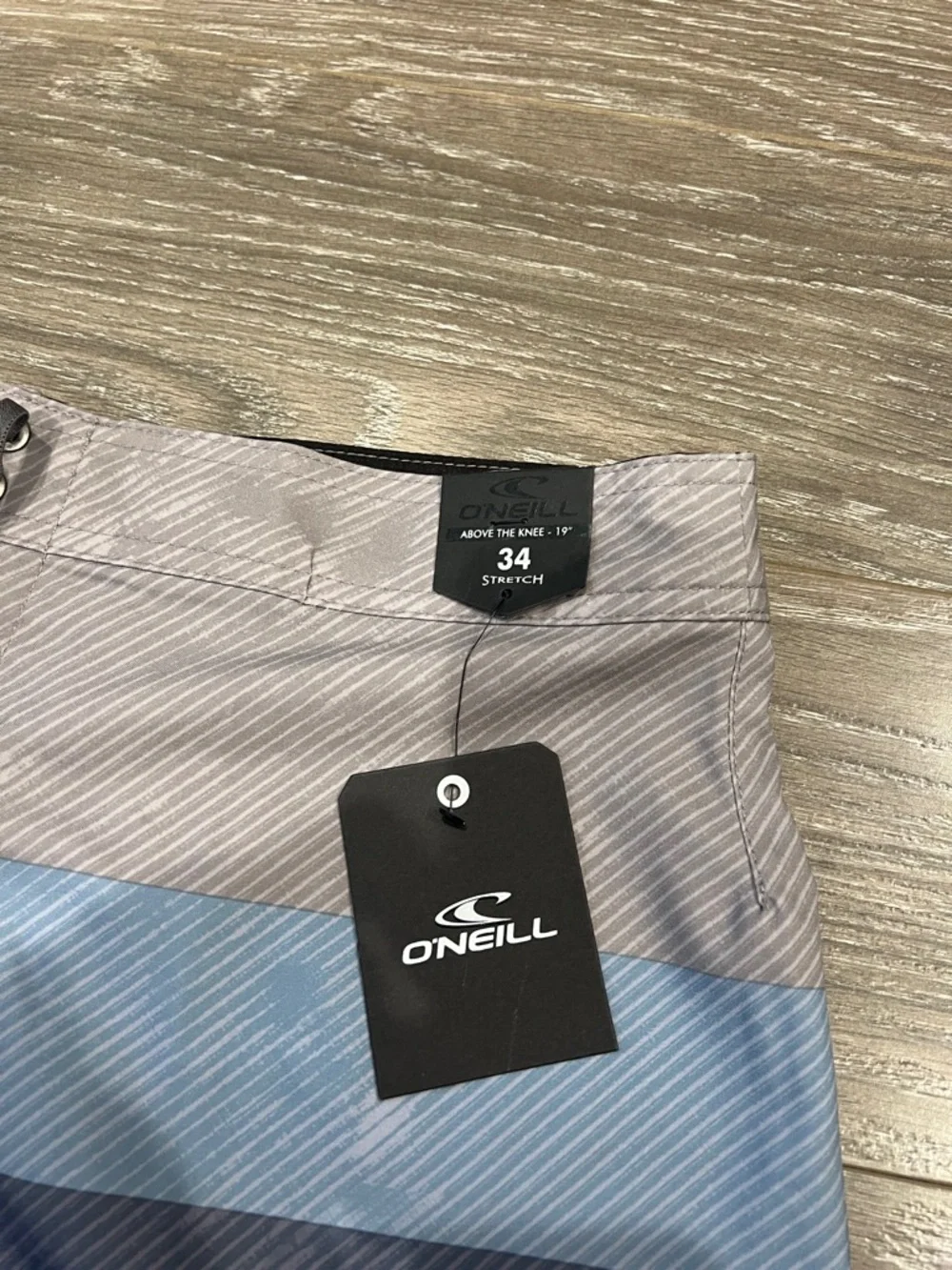 O'Neill Men's Gray Swim Board Shorts with Blue Stripes- Hyperfreak